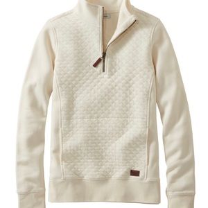 L.L. Bean Quilted Quarter Zip Pullover Cream Small